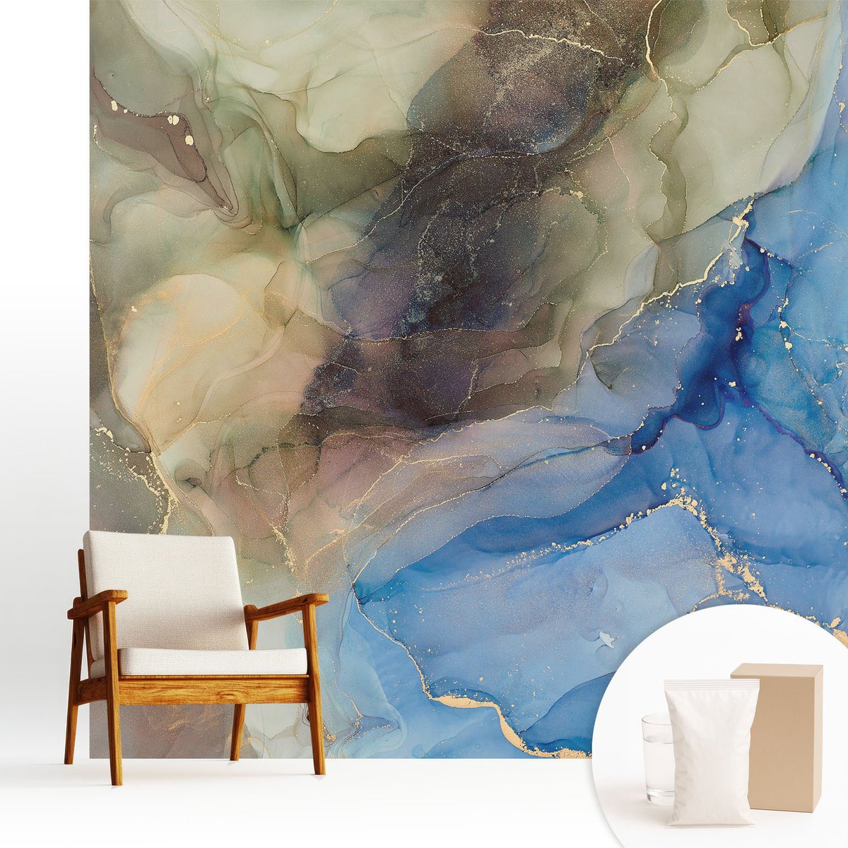 Wallfluent Fotobehang - Bruin Vliesbehang - 250x250 cm - Kleurrijk Abstract Muurschildering - Slaapkamer behang Deel - Fotobehang Vlies - Slaapkamer behang