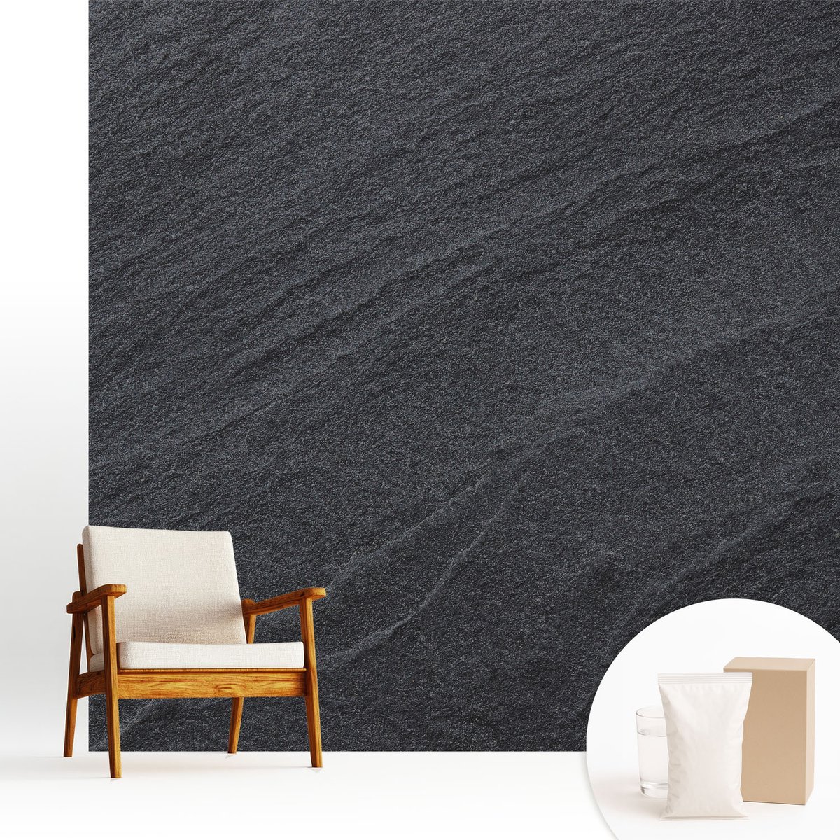 Wallfluent Fotobehang - Zwart Vliesbehang - 250x250 cm - Stenen Elegantie Muurschildering - Gang behang Texturen - Fotobehang Vlies - Gang behang