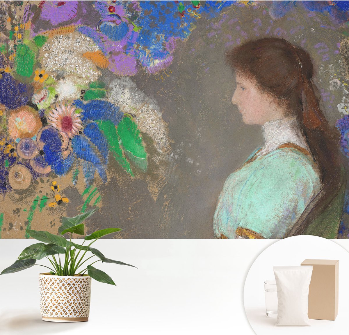 Wallfluent Fotobehang - Grijs Vliesbehang - 152x104 cm - Romantische Scène Muurschildering - Gang behang Deel - Fotobehang Vlies - Slaapkamer behang