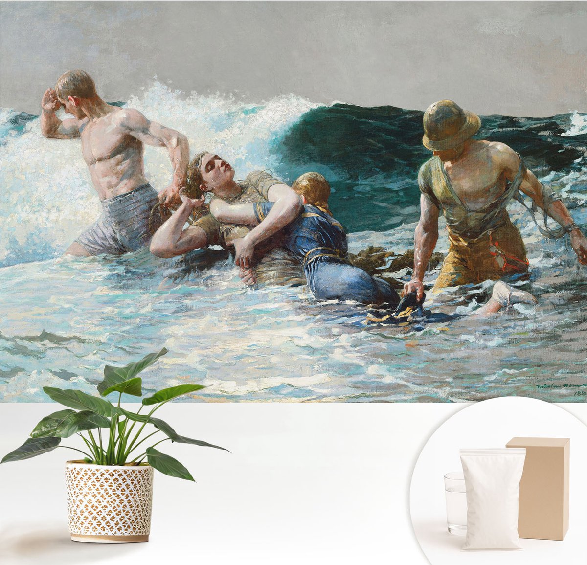 Wallfluent Fotobehang - Zwart Vliesbehang - 152x104 cm - Zeegevechten Fotobehang Vlies - Hal behang Mensen - Muurschildering - Woonkamer behang