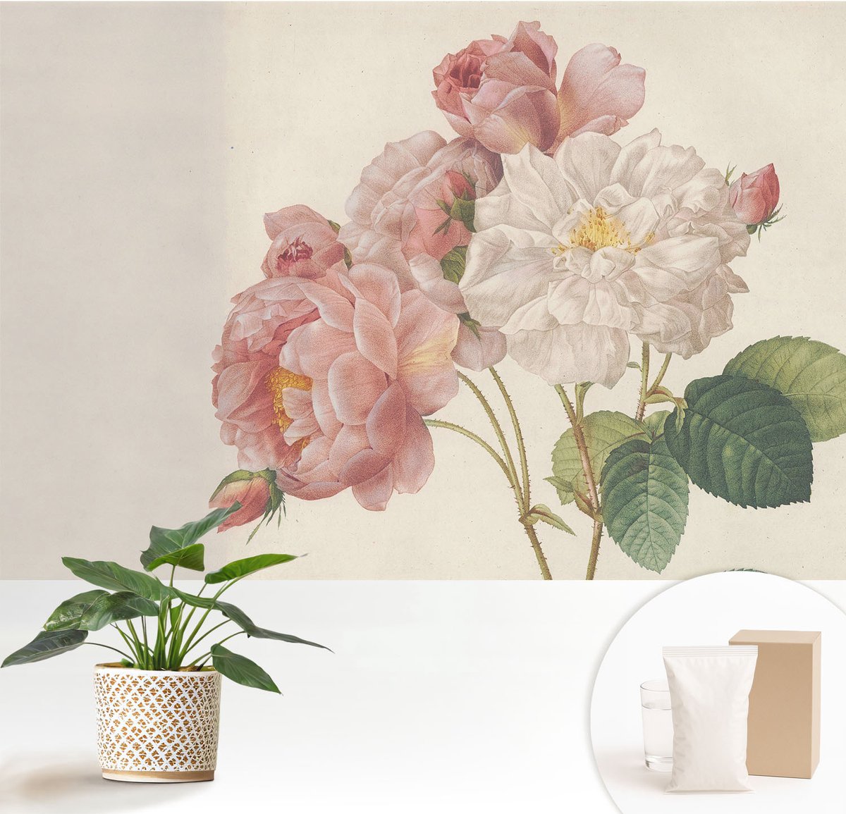 Wallfluent Fotobehang - Roze Vliesbehang - 152x104 cm - Romantische Rozen Fotobehang Vlies - Hal behang Bloemen En Planten - Muurschildering - Woonkamer behang