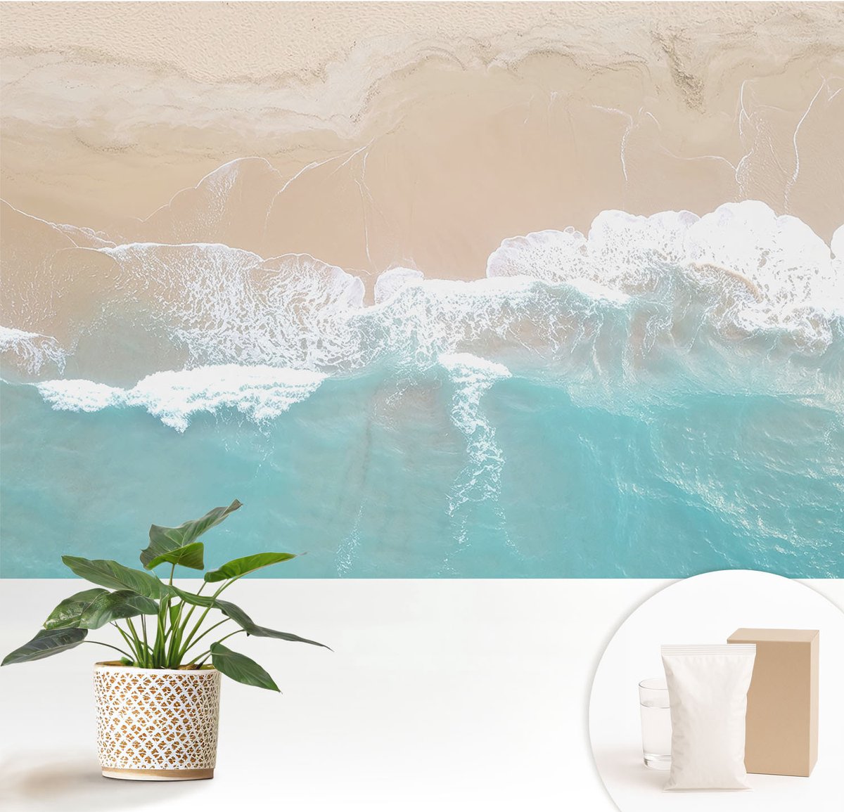 Wallfluent Fotobehang - Beige Vliesbehang - 152x104 cm - Brullende Golven Fotobehang Vlies - Hal behang Landschappen - Muurschildering - Woonkamer behang