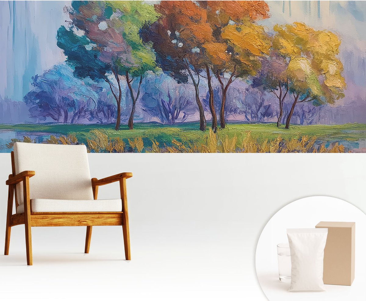 Wallfluent Fotobehang - Groente Vliesbehang - 250x104 cm - Boomabstractie Muurschildering - Gang behang Landschappen - Fotobehang Vlies - Gang behang