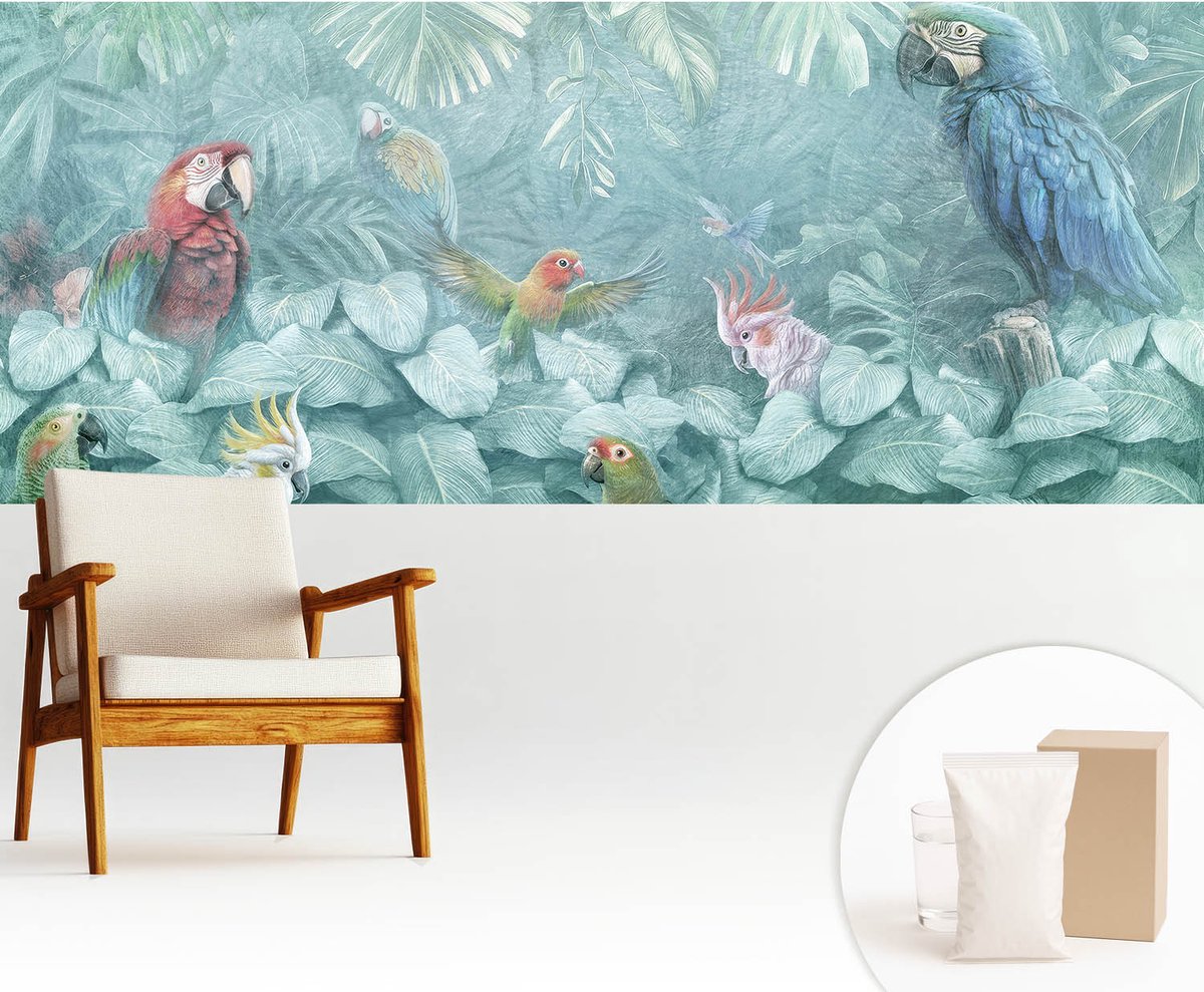 Wallfluent Fotobehang - Groente Vliesbehang - 250x104 cm - Exotische Vogels Muurschildering - Gang behang Dieren - Fotobehang Vlies - Gang behang