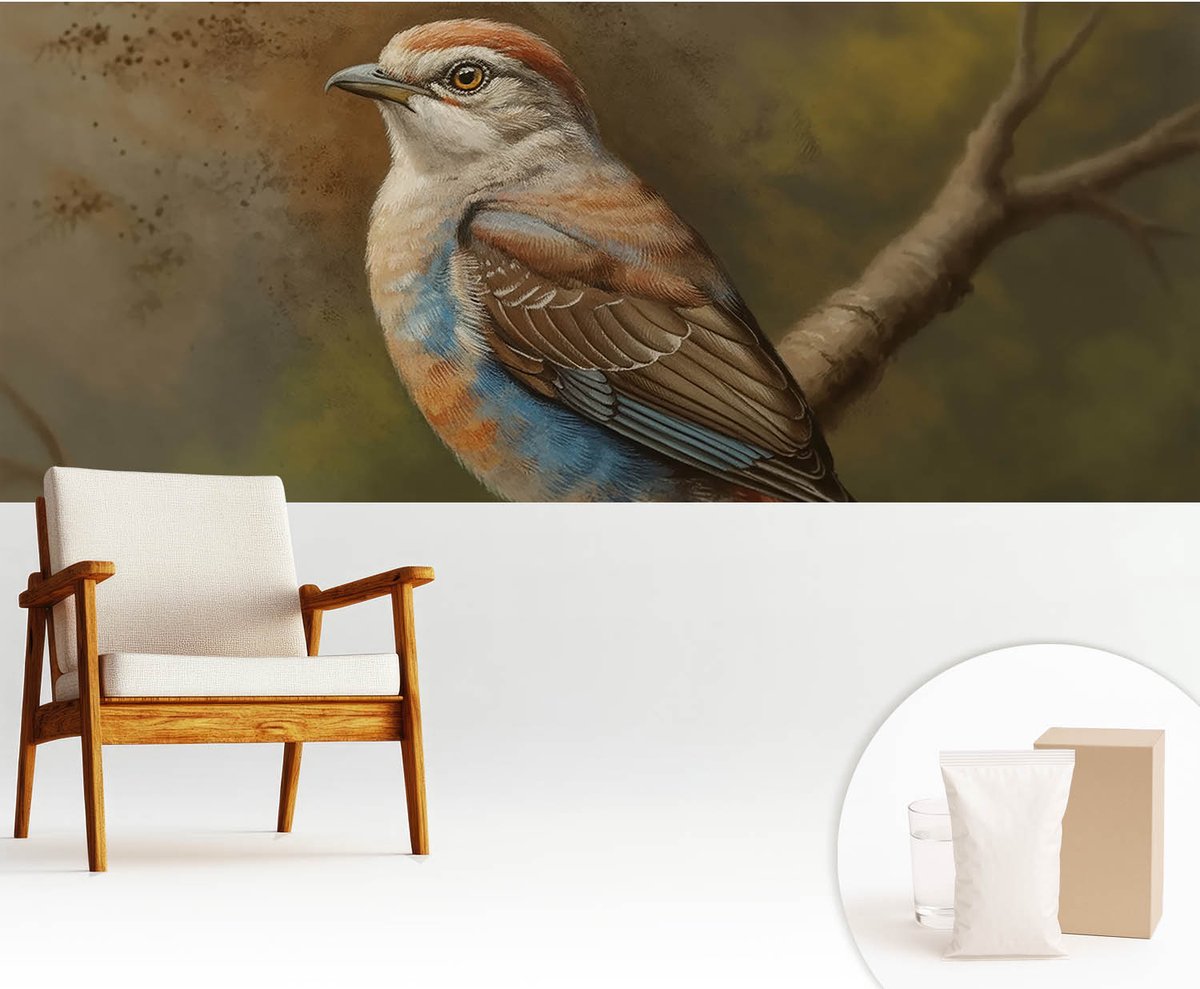Wallfluent Fotobehang - Wit Vliesbehang - 250x104 cm - Vogelportret Fotobehang Vlies - Woonkamer behang Dieren - Muurschildering - Woonkamer behang