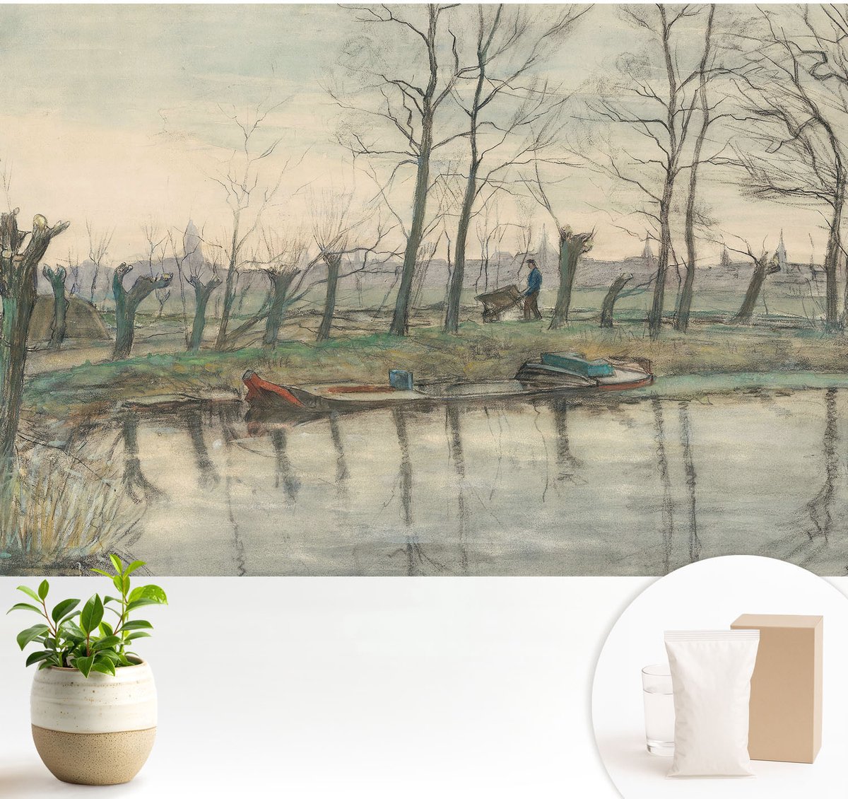 Wallfluent Fotobehang - Grijs Vliesbehang - 104x70 cm - Winterlandschap Muurschildering - Slaapkamer behang Landschappen - Fotobehang Vlies - Gang behang