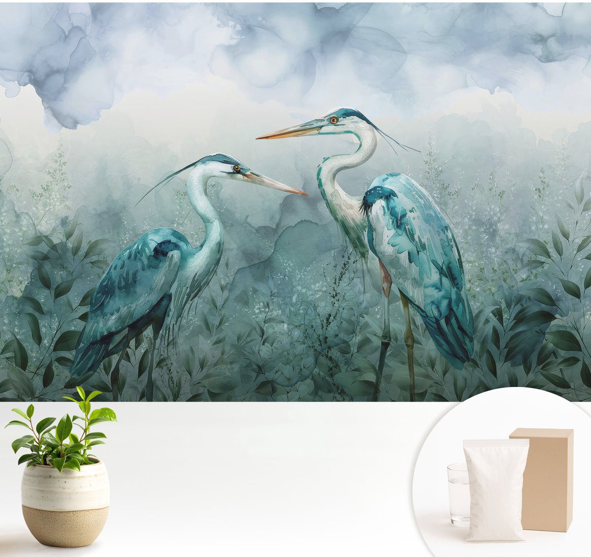 Wallfluent Fotobehang - Blauw Vliesbehang - 104x70 cm - Vogels Van De Natuur Muurschildering - Slaapkamer behang Dieren - Fotobehang Vlies - Slaapkamer behang