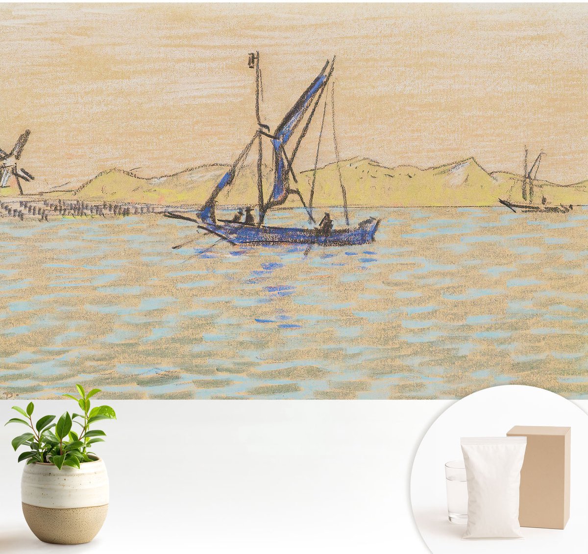 Wallfluent Fotobehang - Beige Vliesbehang - 104x70 cm - Zee Van Vrede Muurschildering - Gang behang Landschappen - Fotobehang Vlies - Slaapkamer behang
