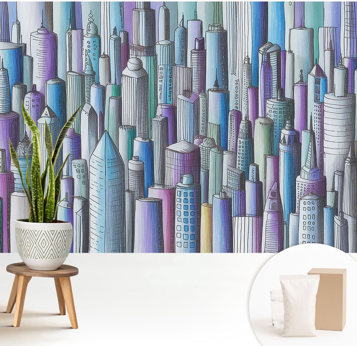 Wallfluent Fotobehang - Zwart Vliesbehang - 208x146 cm - Stadswolkenkrabbers Fotobehang Vlies - Woonkamer behang Architectuur - Muurschildering - Woonkamer behang