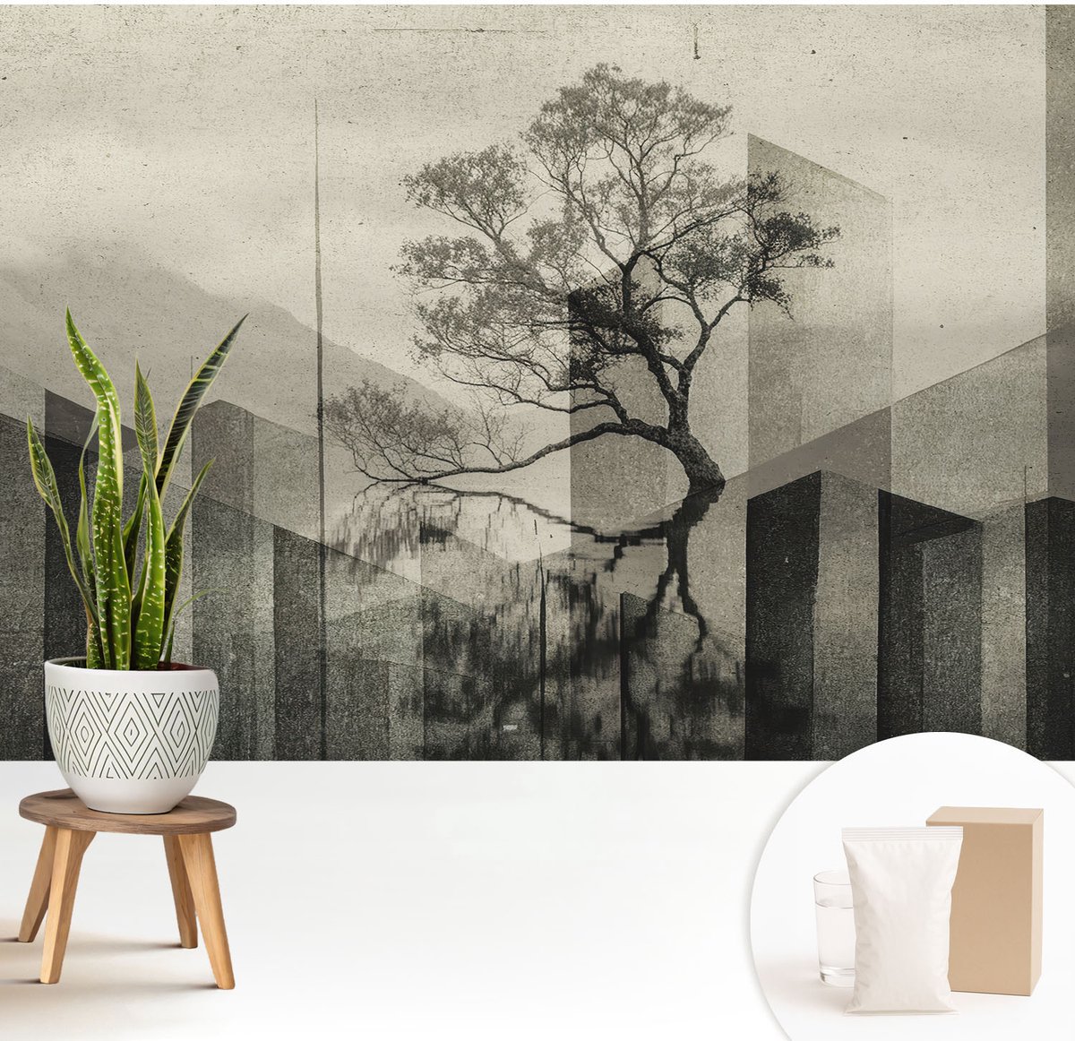 Wallfluent Fotobehang - Zwart Vliesbehang - 208x146 cm - Rauwe Elegantie Fotobehang Vlies - Hal behang Deel - Muurschildering - Woonkamer behang