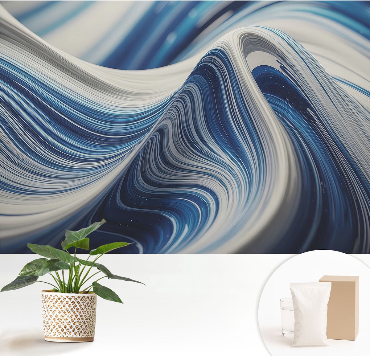 Wallfluent Fotobehang - Wit Vliesbehang - 152x104 cm - Harmonieuze Abstractie Fotobehang Vlies - Woonkamer behang Abstractie - Muurschildering - Hal behang