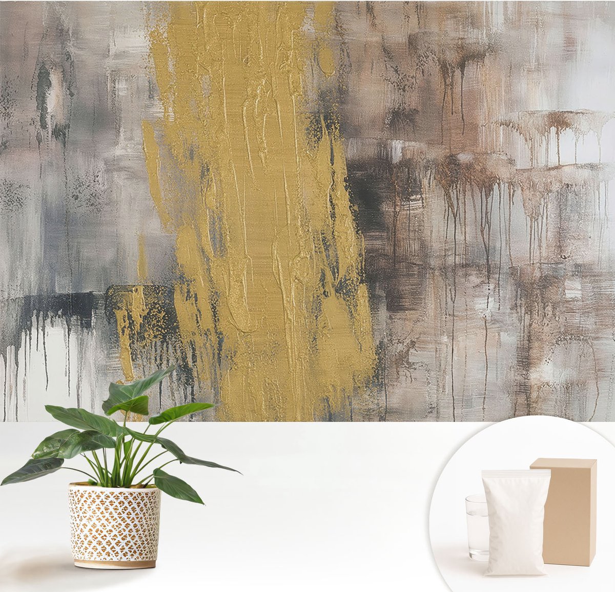 Wallfluent Fotobehang - Grijs Vliesbehang - 152x104 cm - Abstracte Visie Fotobehang Vlies - Hal behang Abstractie - Muurschildering - Hal behang