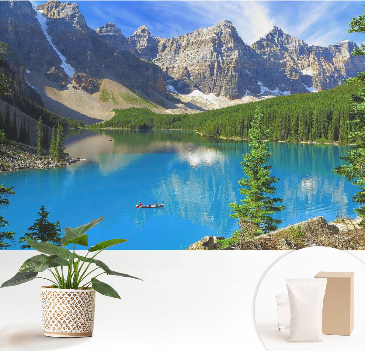 Wallfluent Fotobehang - Blauw Vliesbehang - 152x104 cm - Bergmeer Muurschildering - Slaapkamer behang Landschappen - Fotobehang Vlies - Slaapkamer behang
