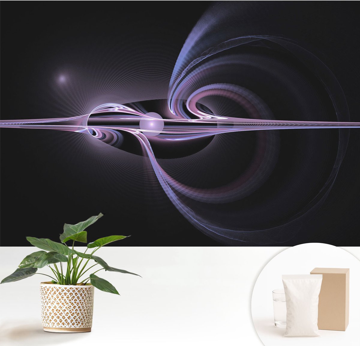 Wallfluent Fotobehang - Zwart Vliesbehang - 152x104 cm - Kosmische Abstractie Fotobehang Vlies - Woonkamer behang Abstractie - Muurschildering - Hal behang