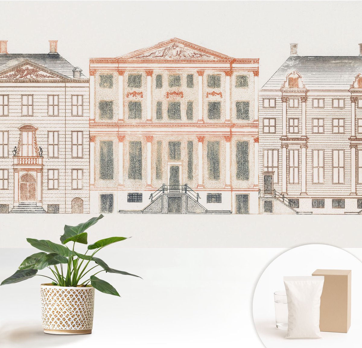 Wallfluent Fotobehang - Wit Vliesbehang - 152x104 cm - Klassieke Gebouwen Fotobehang Vlies - Hal behang Architectuur - Muurschildering - Hal behang