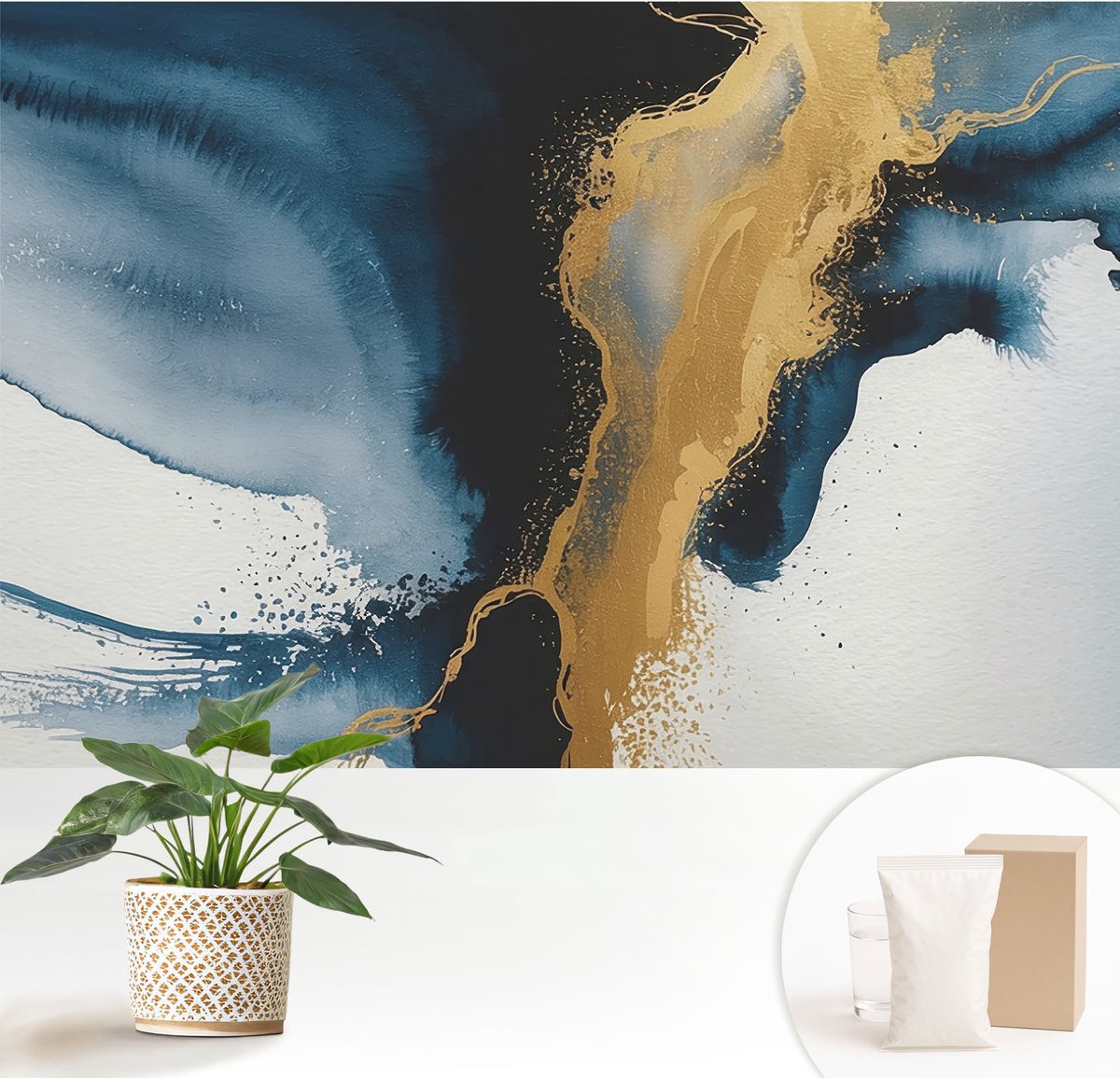 Wallfluent Fotobehang - Blauw Vliesbehang - 152x104 cm - Kleurrijke Abstractie Fotobehang Vlies - Woonkamer behang Abstractie - Muurschildering - Hal behang