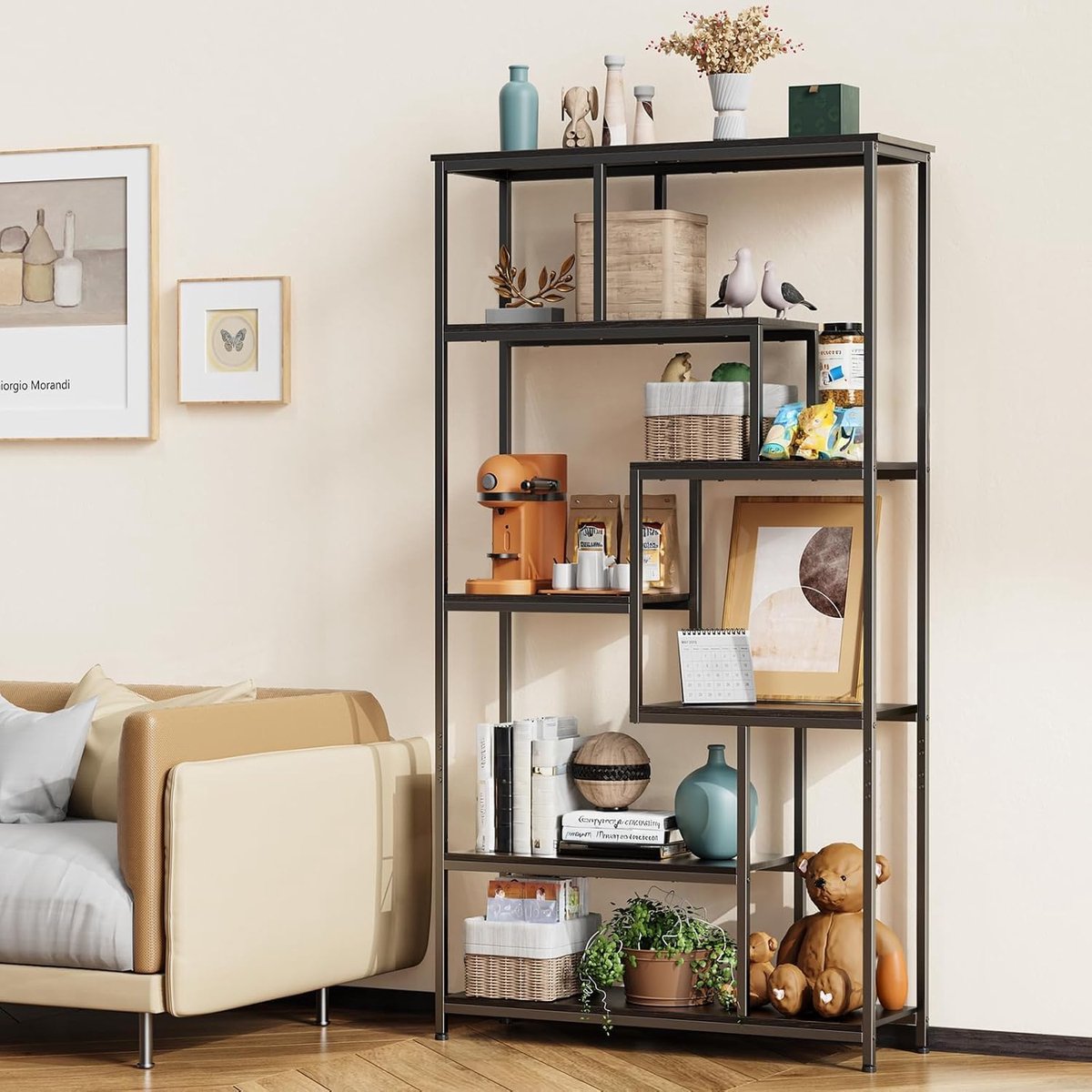 Boekenkast, 5 Tiers Staande Opbergstandaard，Open Boekenkast voor Woonkamer, Kantoor en Werkkamer (Zwart)