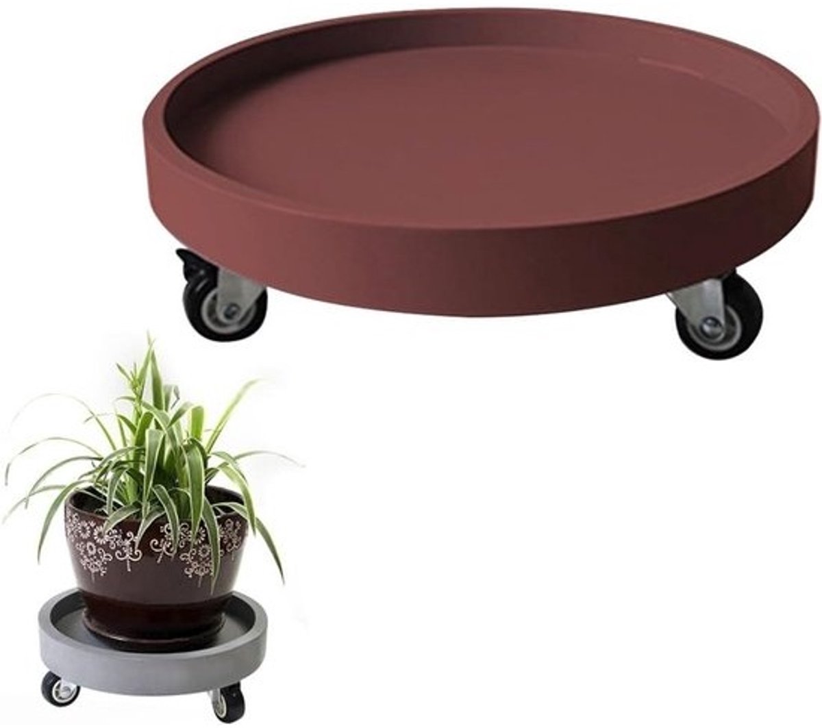 Plantenroller - Bloempot- en plantenstandaard - Voor het verplaatsen van zware potten - Vergrendelbare zwenkwielen - 50 cm diameter - Koffie