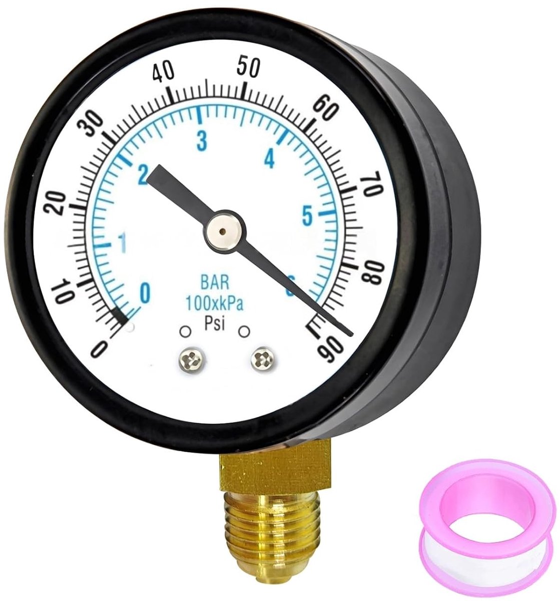 0-6 Bar, 1/4 inch manometer met 1/4 BSP messing aansluiting, diameter 62mm drukmanometer, 90 Psi drukmanometer voor perslucht en water