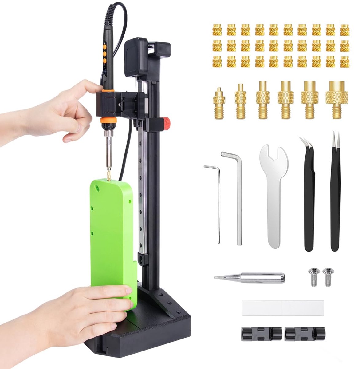 Pro Verticale hittepers met soldeerbout, 90 W, heatset M2-M8 punt, 30 M3 messing schroefdraadinzetstukken voor 3D-printonderdelen, Nutopress Pro hittepersset