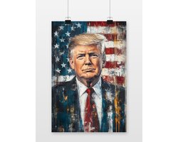 Donald Trump Poster - Politiek Posters - USA Vlag - Aquarel - President - Wanddecoratie Kantoor - 180 gram papier - S4534 - Formaat 50 x 70cm