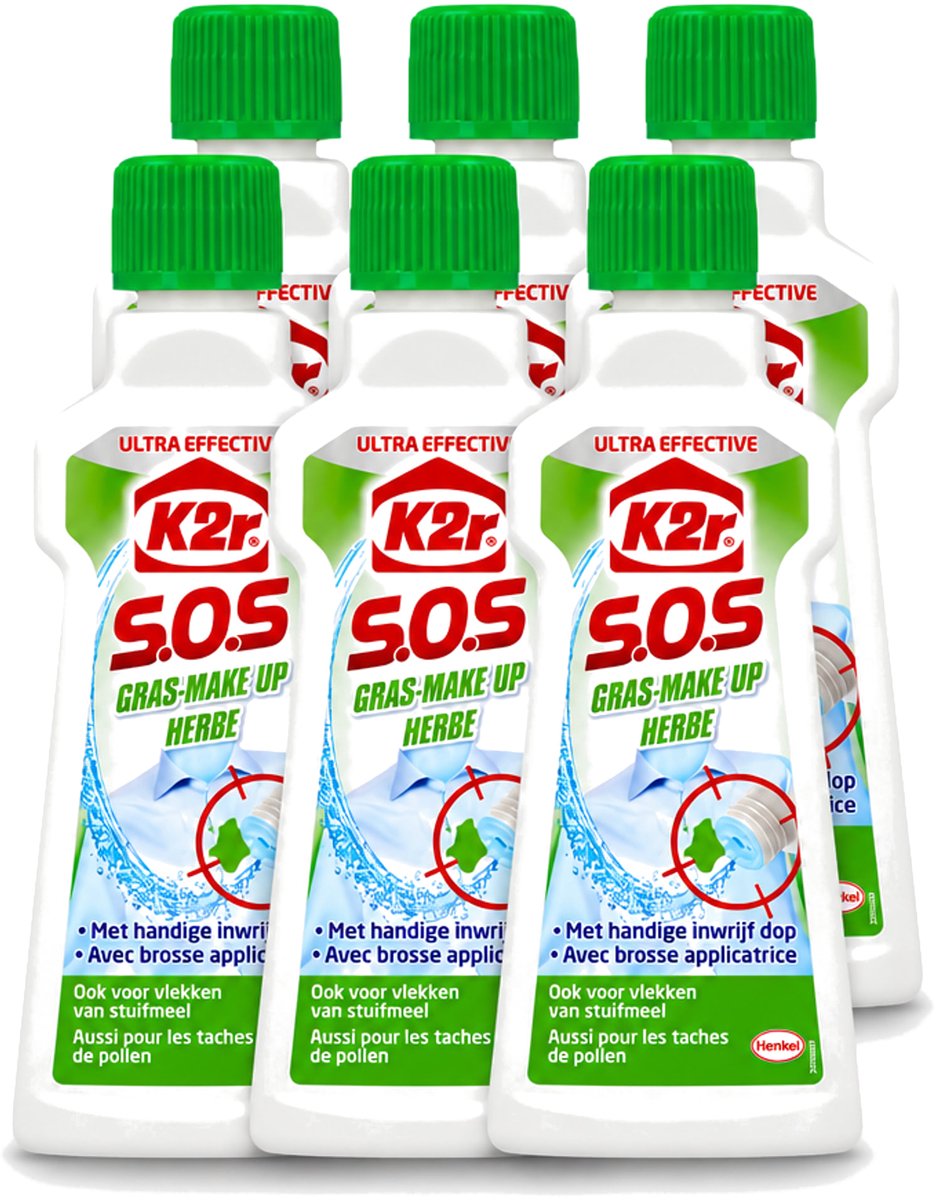 6 x K2R - SOS Vlekverwijderaar - Gras & Make-up - 50ml - Voordeelverpakking - 6 stuks