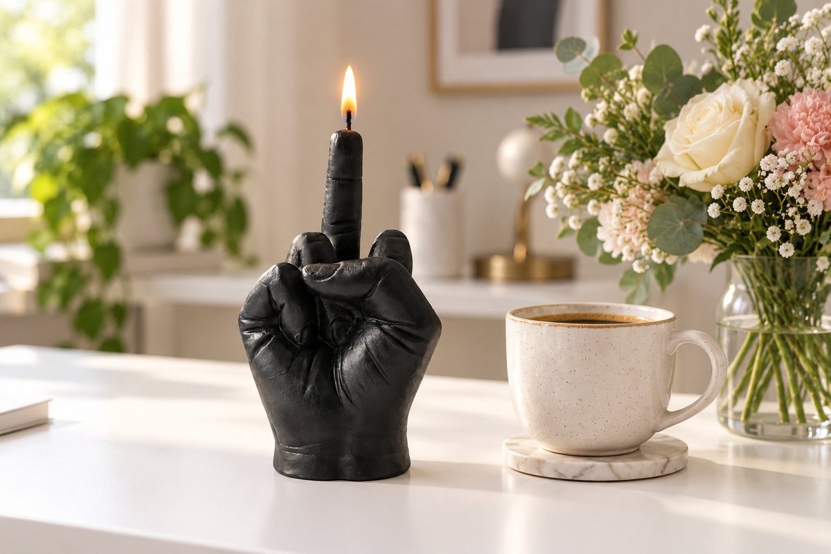 R&H® Middelvinger Kaarsvorm 2 Stuks - Stinkvingerkaars van Natuurlijke Sojawas - Grappig Cadeau en Decoratie - Zwart en Wit