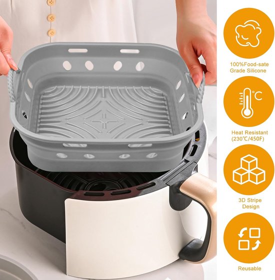Vorm voor airfryer - luchtfriteuse schalen - accessoires voor luchtfriteuse met antiaanbaklaag, geschikt voor temperaturen tot 230 °C, gemakkelijk te reinigen (vierkant) — afbeelding 3