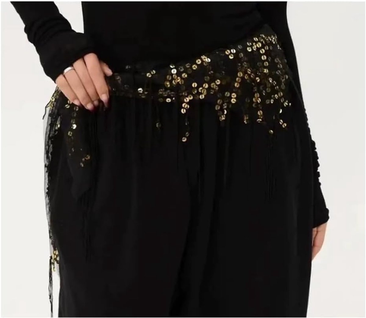 Heupdoek met pailletten riem heupsjaal rok wrap heupdoeken glitter pailletten buikdans kostuum heupdoek accessoires voor vrouwen en meisjes zwart-goud