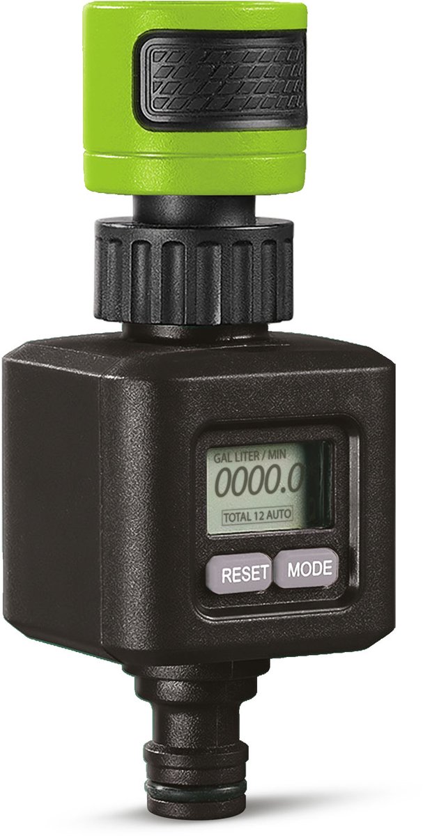 Garden Of Eden Waterdebietmeter Voor Tuinslang - LCD-Display - 4 Meetstanden (Totaal 1/2, Cyclus, Doorstroming) - L/Min & GPM - Werkt Op Batterij CR2032 Inbegrepen - Snelkoppeling 25 Mm - Max [11221]