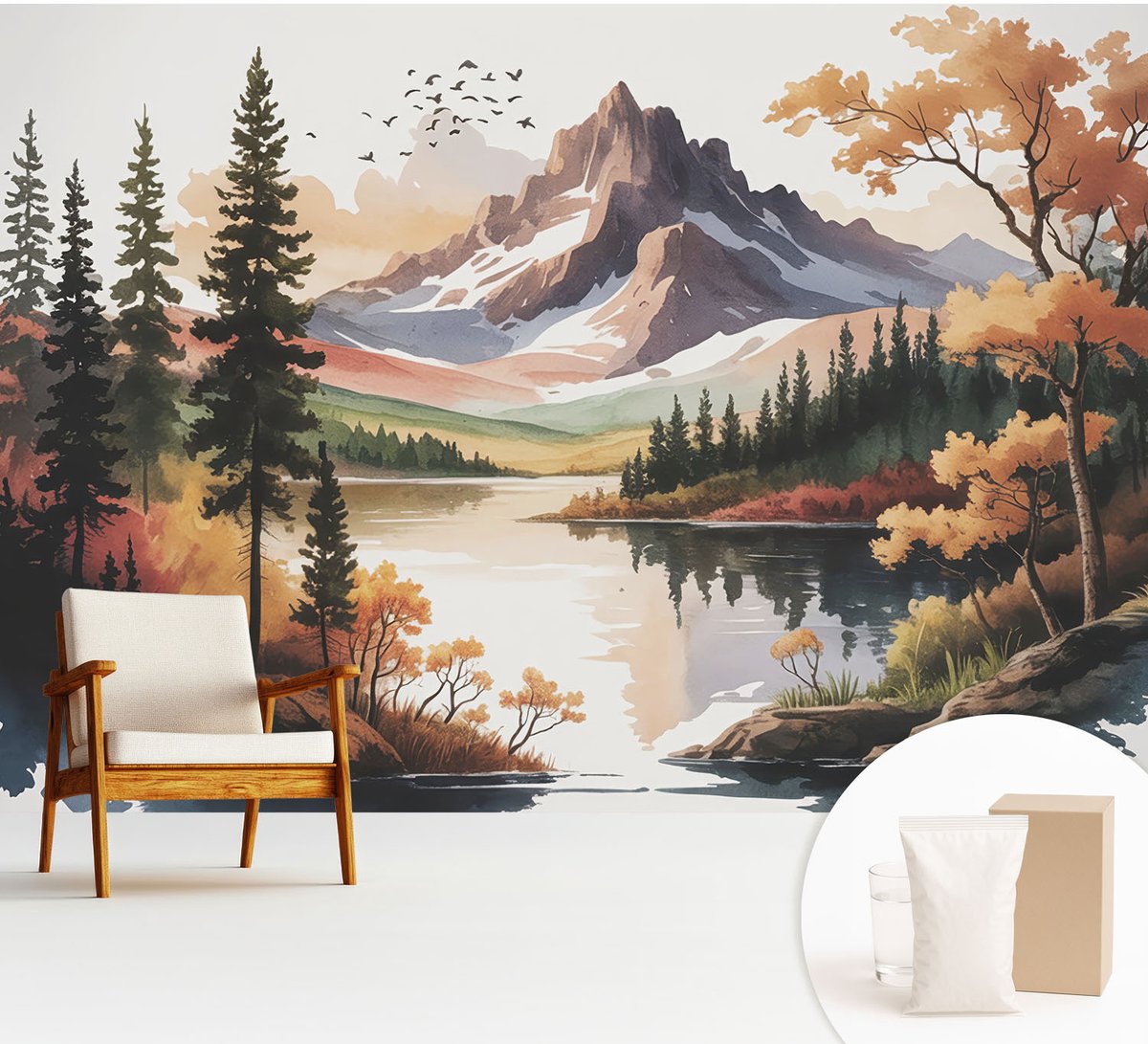 Wallfluent Fotobehang - Bruin Vliesbehang - 312x219 cm - Bergherfst Fotobehang Vlies - Hal behang Landschappen - Muurschildering - Hal behang