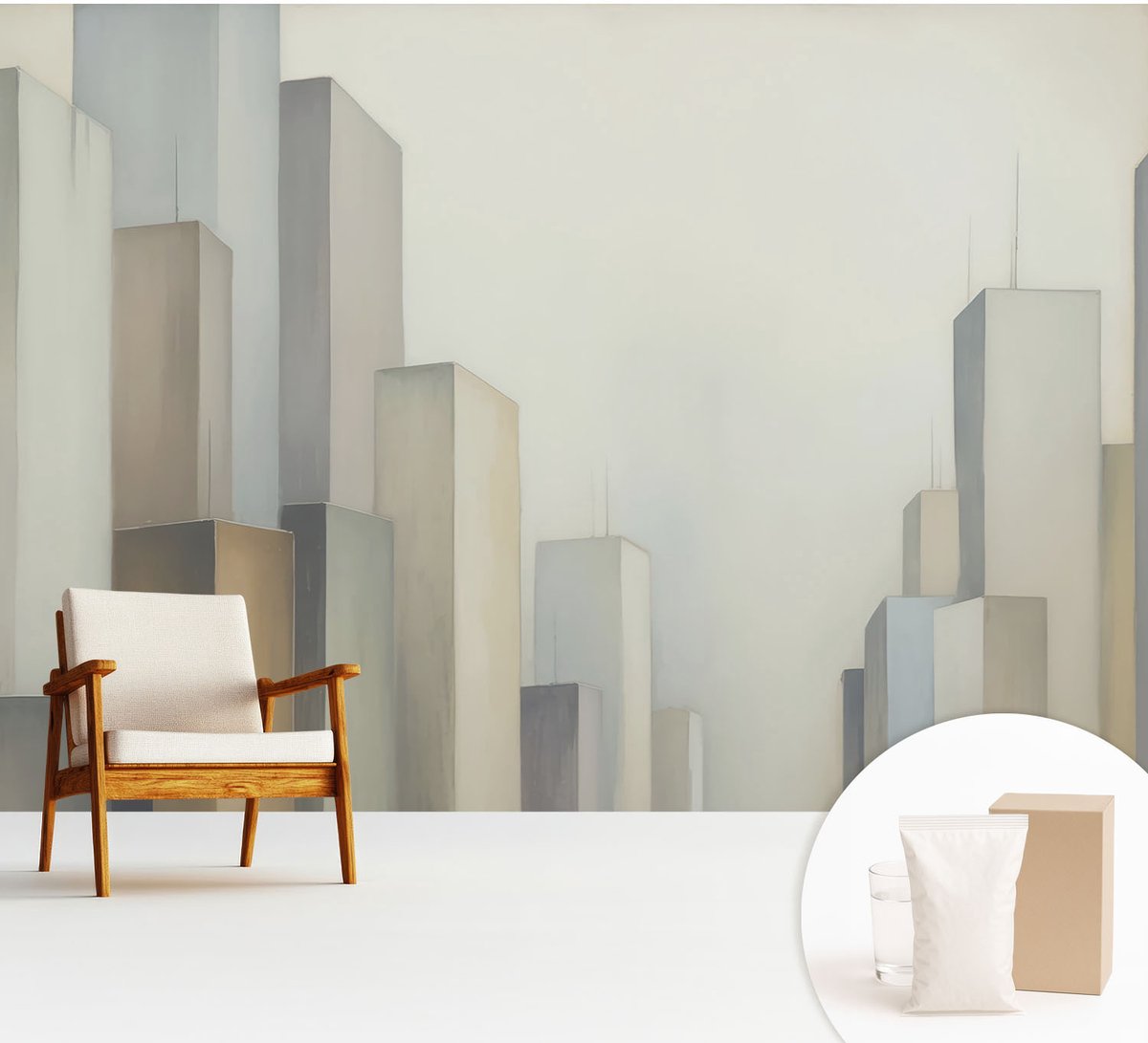Wallfluent Fotobehang - Grijs Vliesbehang - 312x219 cm - Stadswolkenkrabbers Muurschildering - Slaapkamer behang Architectuur - Fotobehang Vlies - Slaapkamer behang