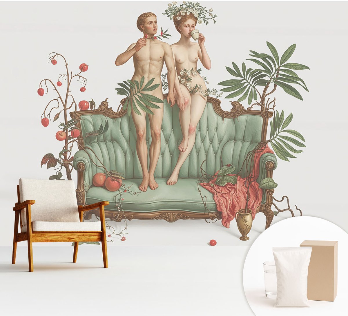 Wallfluent Fotobehang - Groente Vliesbehang - 312x219 cm - Mysterieuze Elegantie Muurschildering - Gang behang Deel - Fotobehang Vlies - Slaapkamer behang