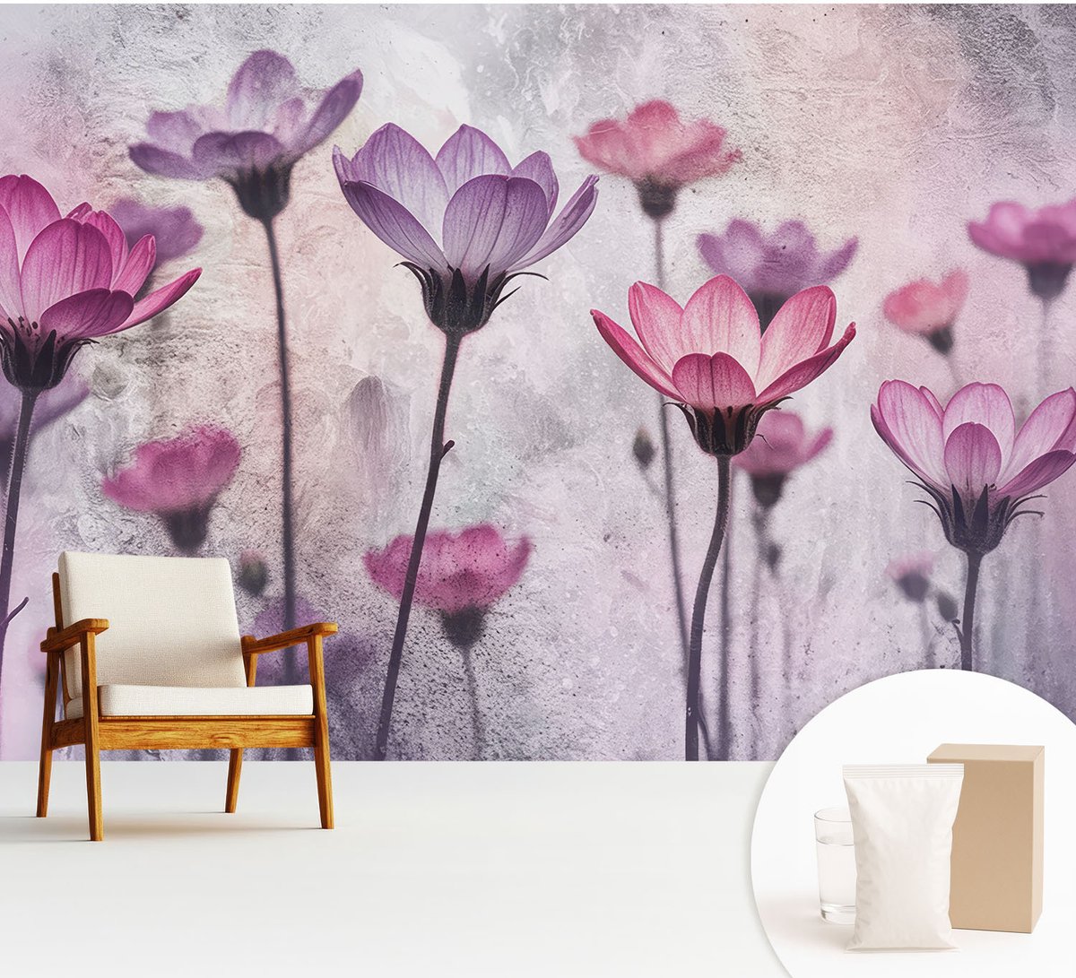 Wallfluent Fotobehang - Roze Vliesbehang - 312x219 cm - Pastelkleurige Bloemen Muurschildering - Gang behang Bloemen En Planten - Fotobehang Vlies - Slaapkamer behang
