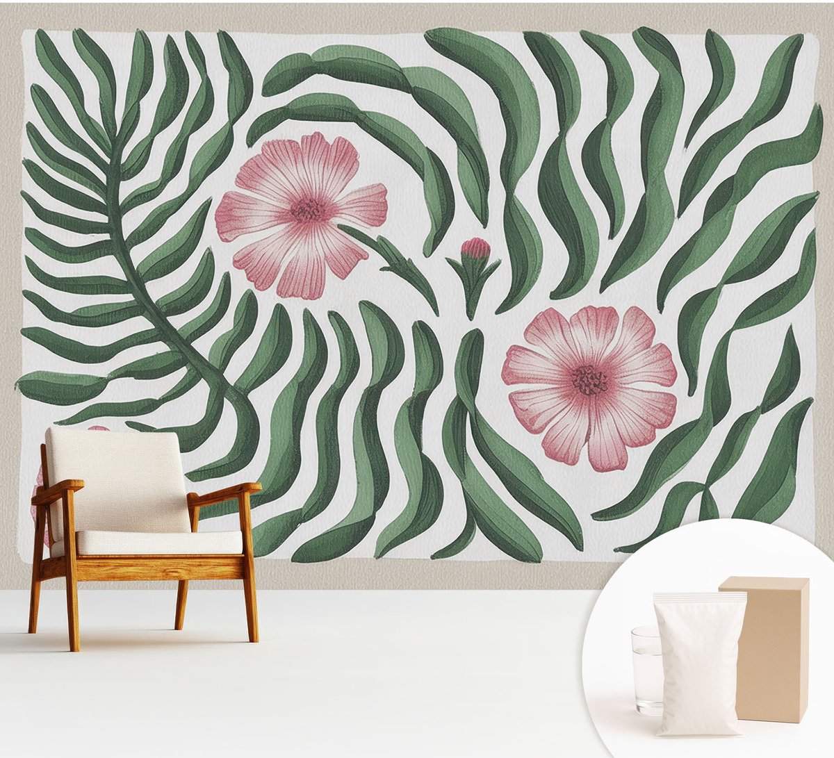 Wallfluent Fotobehang - Groente Vliesbehang - 312x219 cm - Bloemenbladeren Fotobehang Vlies - Woonkamer behang Bloemen En Planten - Muurschildering - Hal behang