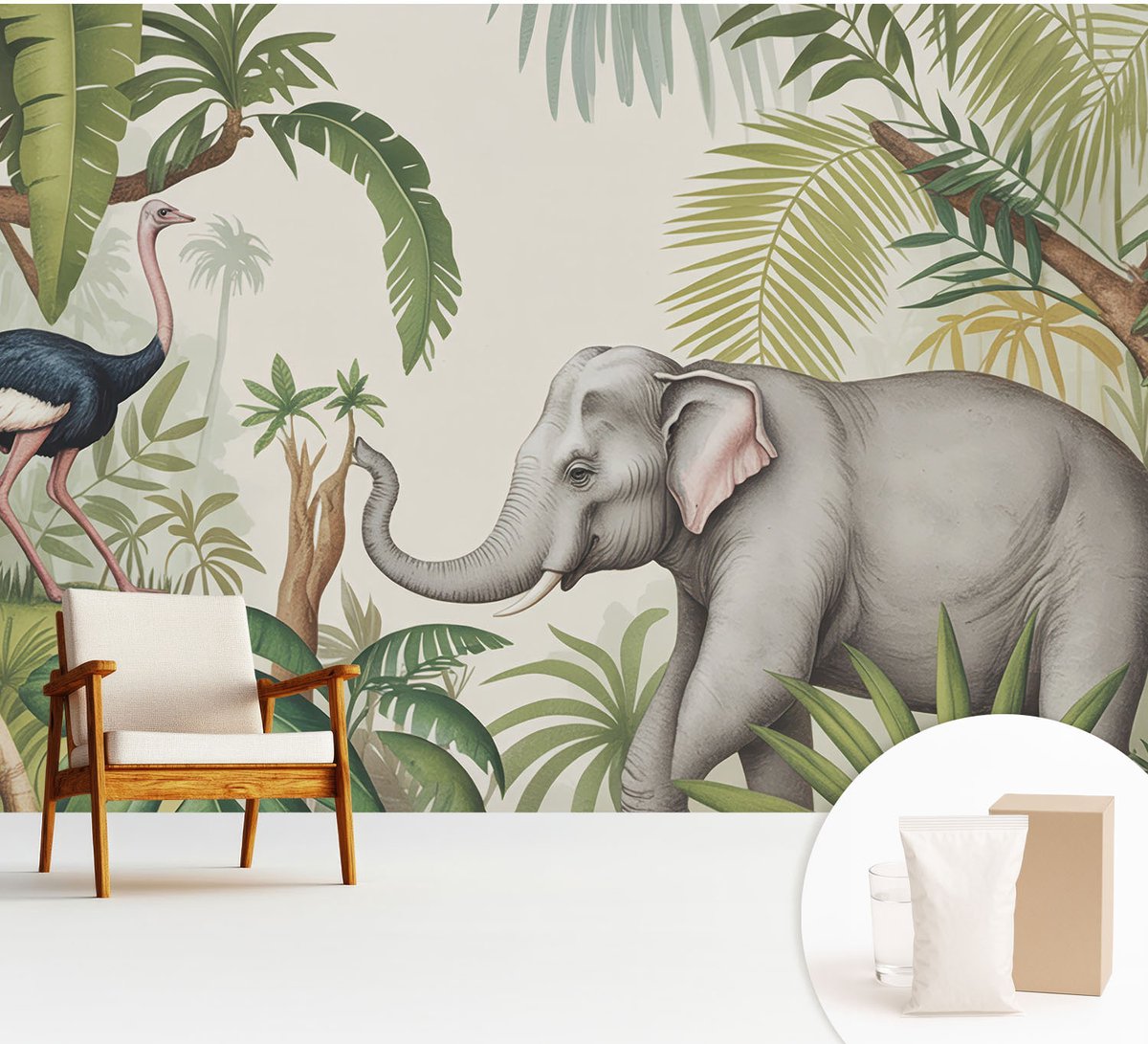 Wallfluent Fotobehang - Groente Vliesbehang - 312x219 cm - Exotische Scène Muurschildering - Slaapkamer behang Dieren - Fotobehang Vlies - Slaapkamer behang