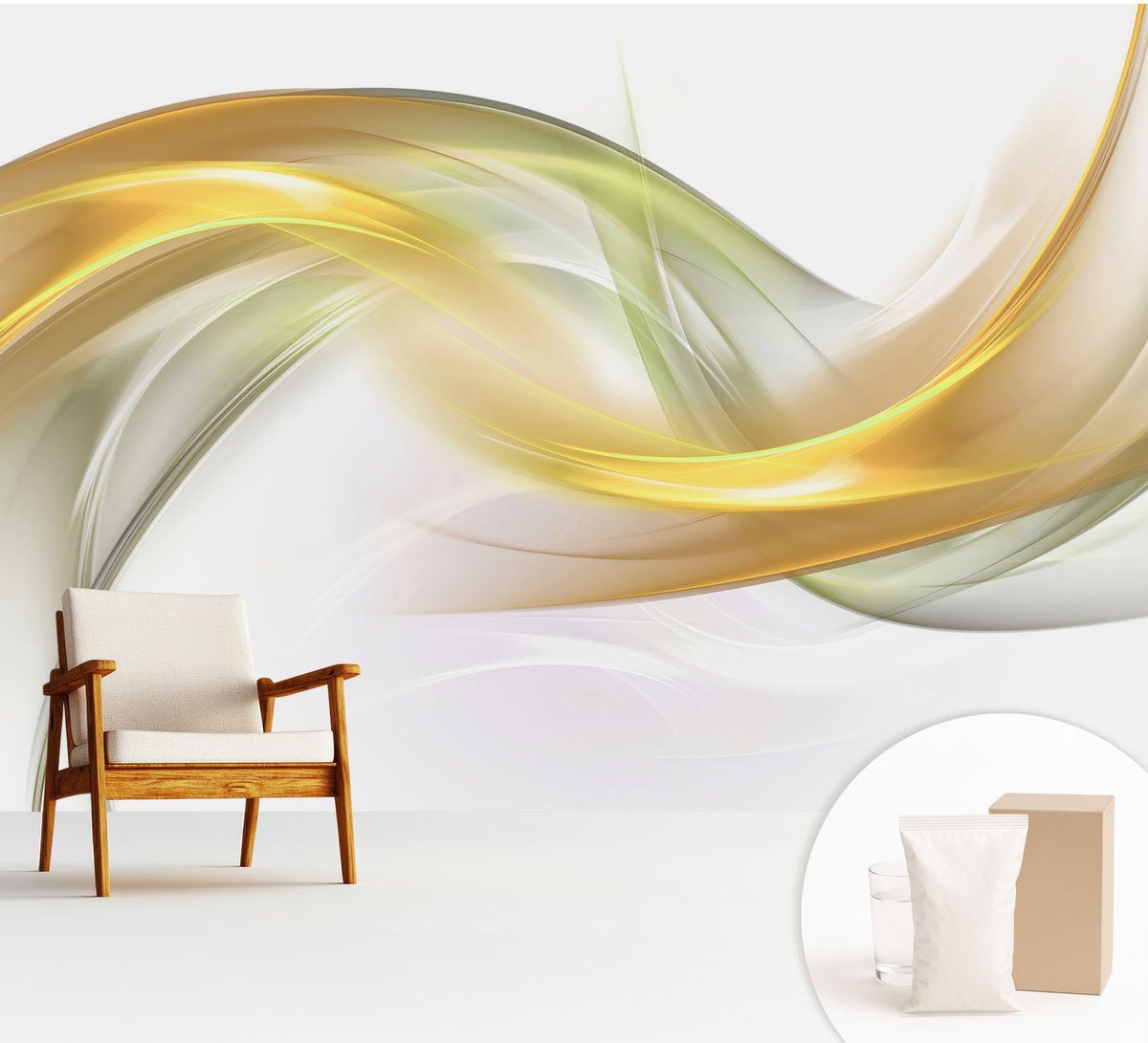 Wallfluent Fotobehang - Wit Vliesbehang - 312x219 cm - Vloeiende Harmonie Muurschildering - Gang behang Abstractie - Fotobehang Vlies - Slaapkamer behang