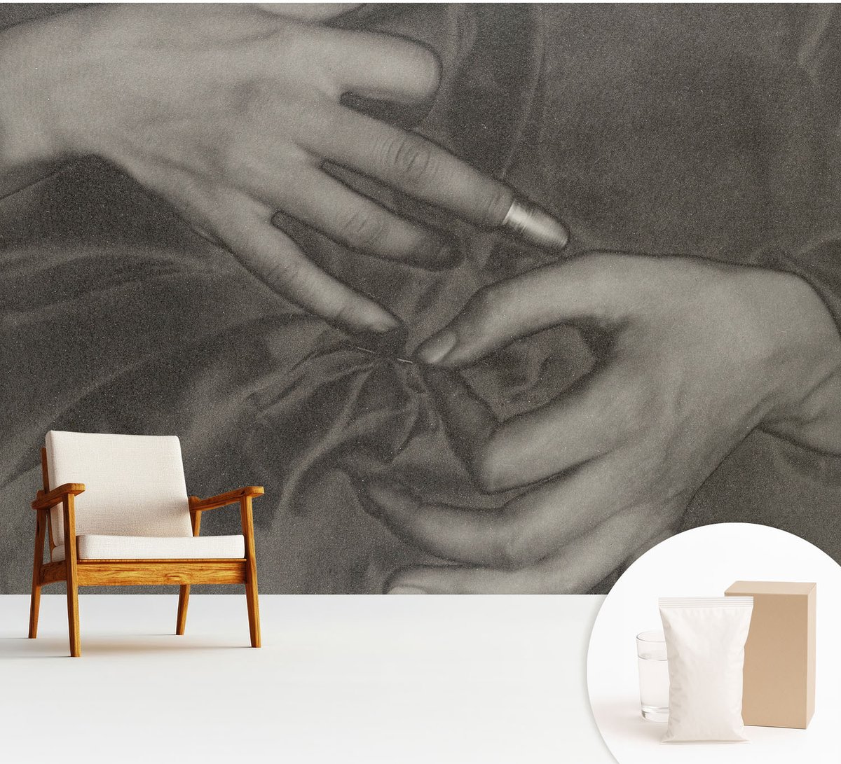 Wallfluent Fotobehang - Zwart Vliesbehang - 312x219 cm - Handenmateriaal Fotobehang Vlies - Hal behang Mensen - Muurschildering - Hal behang