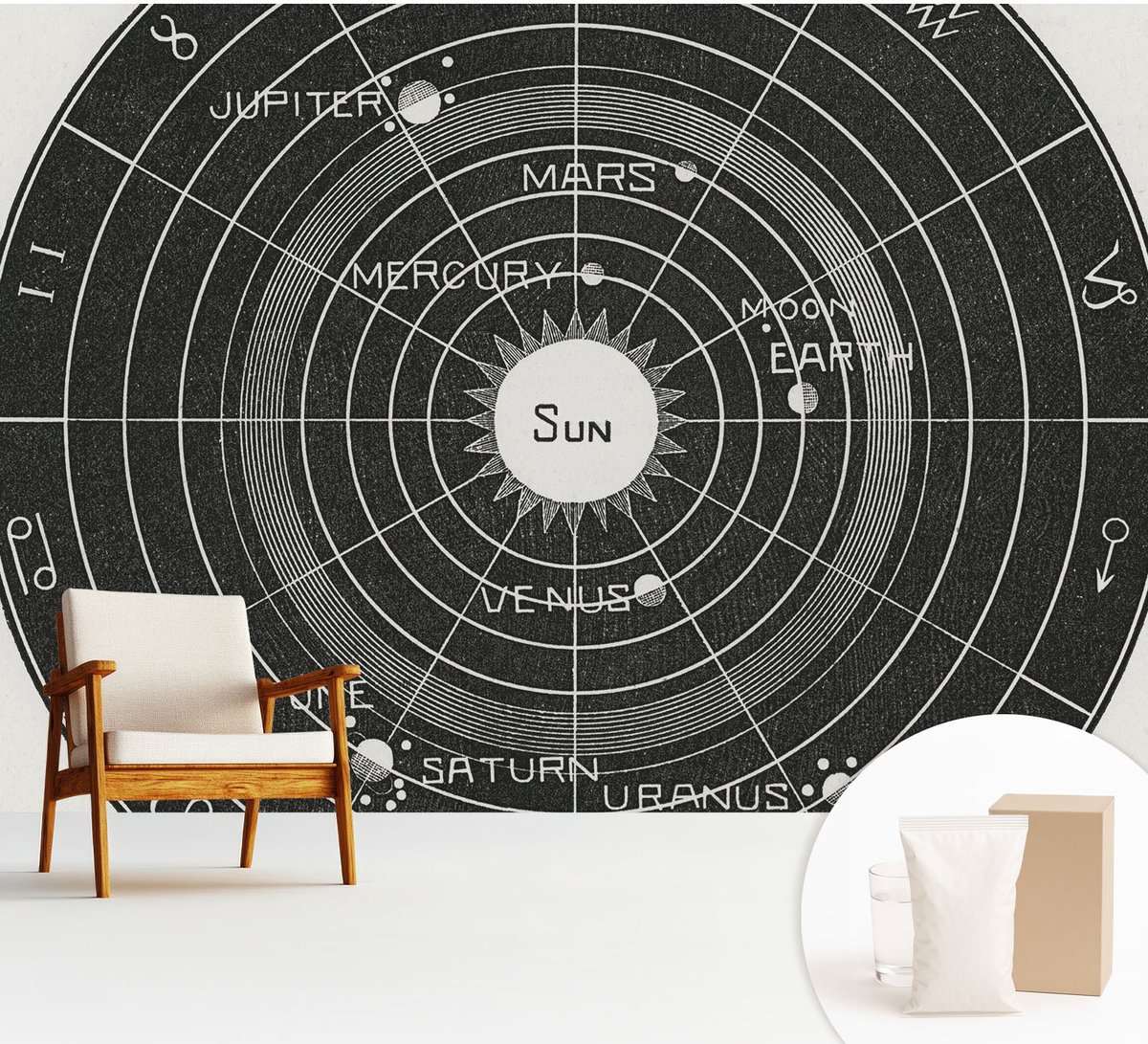 Wallfluent Fotobehang - Zwart Vliesbehang - 312x219 cm - Kosmisch Diagram Muurschildering - Gang behang Kosmos - Fotobehang Vlies - Slaapkamer behang