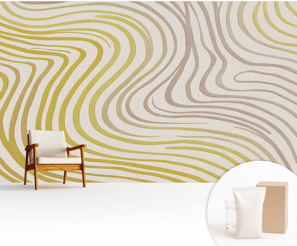 Wallfluent Fotobehang - Geel Vliesbehang - 416x254 cm - Vloeibare Elegantie Muurschildering - Gang behang Achtergronden En Patronen - Fotobehang Vlies - Slaapkamer behang