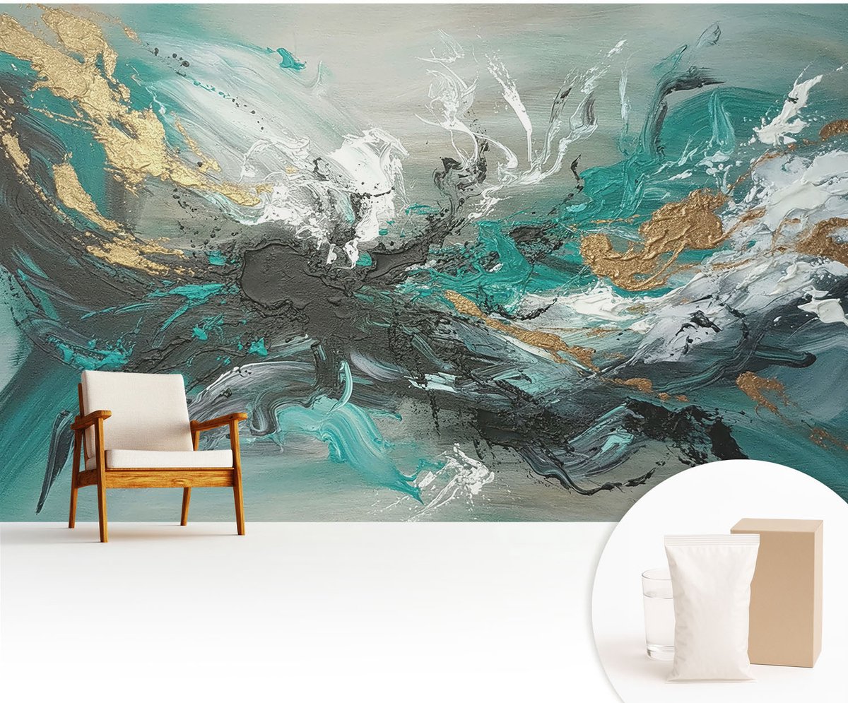 Wallfluent Fotobehang - Grijs Vliesbehang - 416x254 cm - Artistieke Wervelwind Fotobehang Vlies - Woonkamer behang Abstractie - Muurschildering - Woonkamer behang