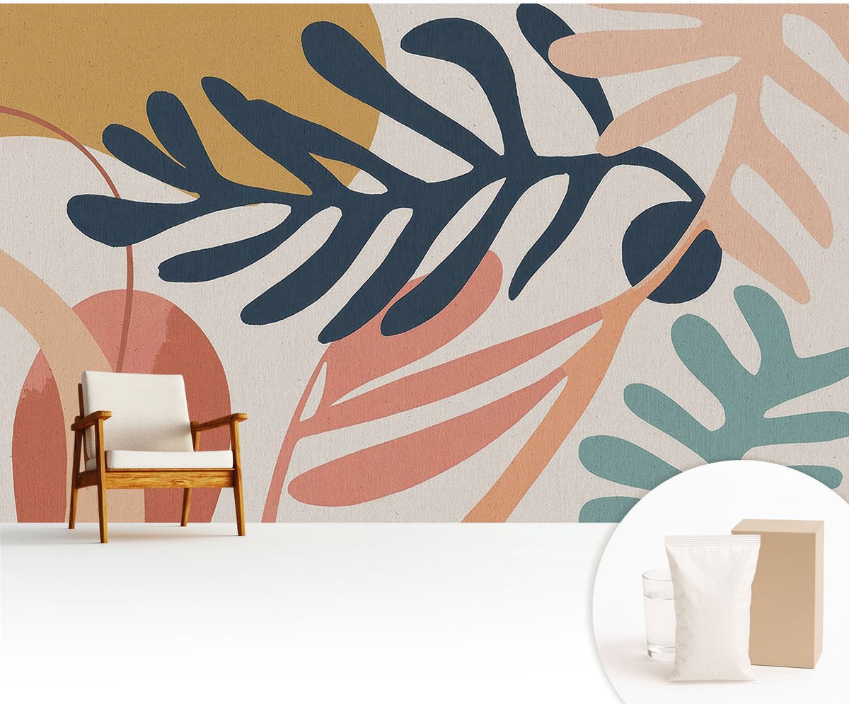 Wallfluent Fotobehang - Marine Vliesbehang - 416x254 cm - Bladpatronen Fotobehang Vlies - Hal behang Deel - Muurschildering - Woonkamer behang