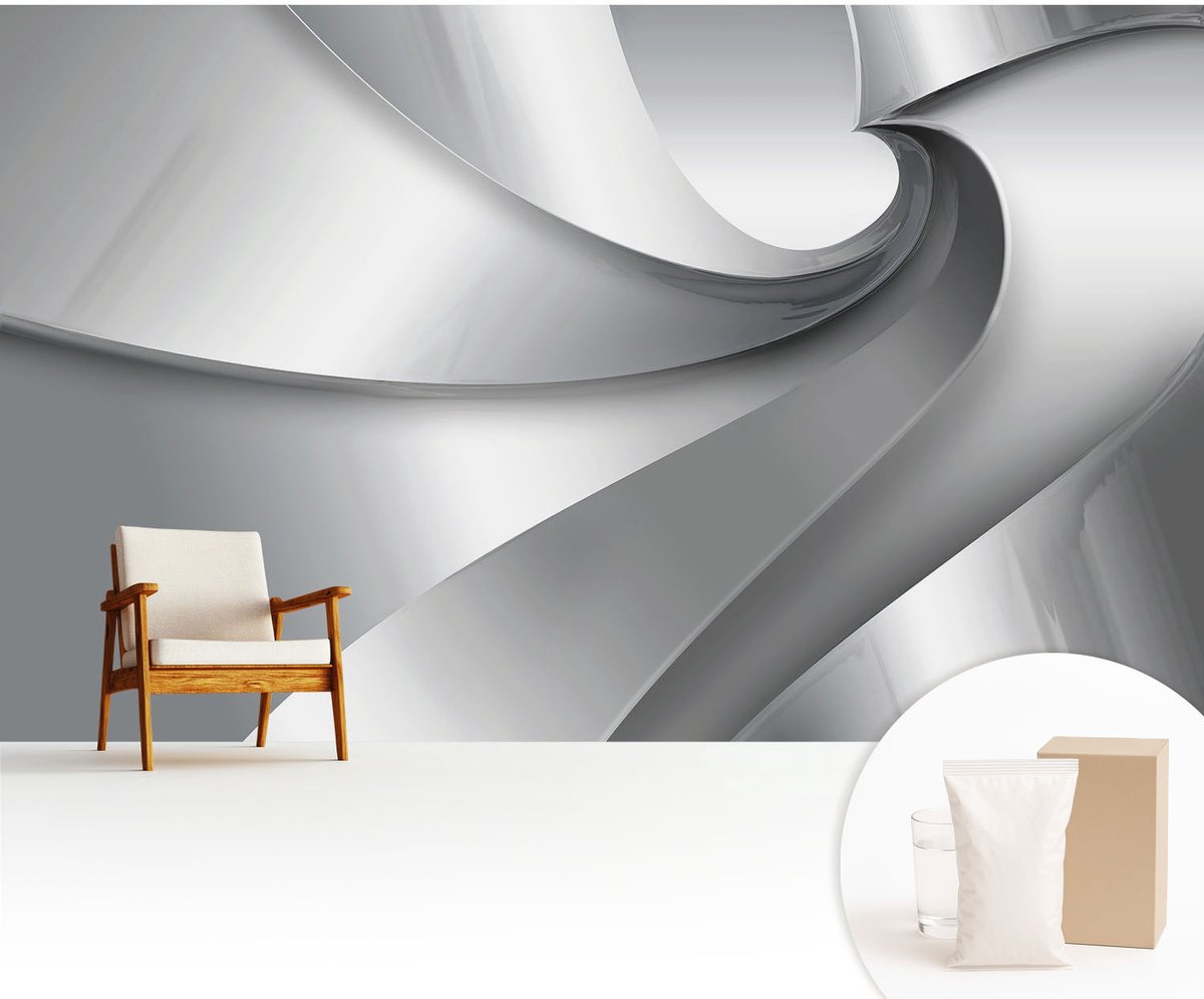 Wallfluent Fotobehang - Grijs Vliesbehang - 416x254 cm - Geometrische Spiralen Fotobehang Vlies - Hal behang Abstractie - Muurschildering - Hal behang