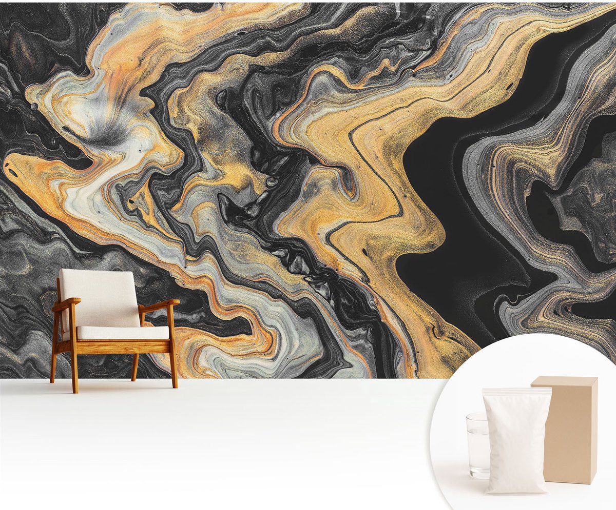 Wallfluent Fotobehang - Zwart Vliesbehang - 416x254 cm - Caleidoscoop Van Lijnen Fotobehang Vlies - Woonkamer behang Abstractie - Muurschildering - Woonkamer behang