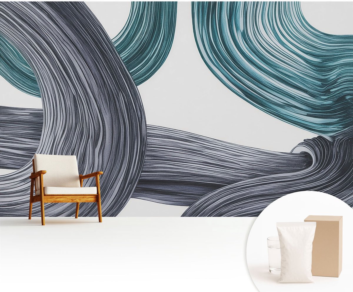 Wallfluent Fotobehang - Grijs Vliesbehang - 416x254 cm - Vloeistofleidingen Muurschildering - Slaapkamer behang Abstractie - Fotobehang Vlies - Slaapkamer behang