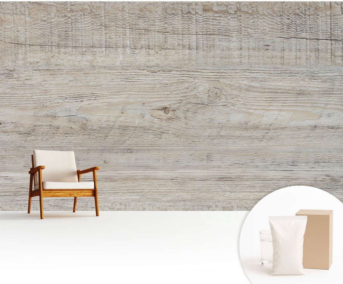 Wallfluent Fotobehang - Grijs Vliesbehang - 416x254 cm - Houten Ringen Fotobehang Vlies - Woonkamer behang Texturen - Muurschildering - Woonkamer behang