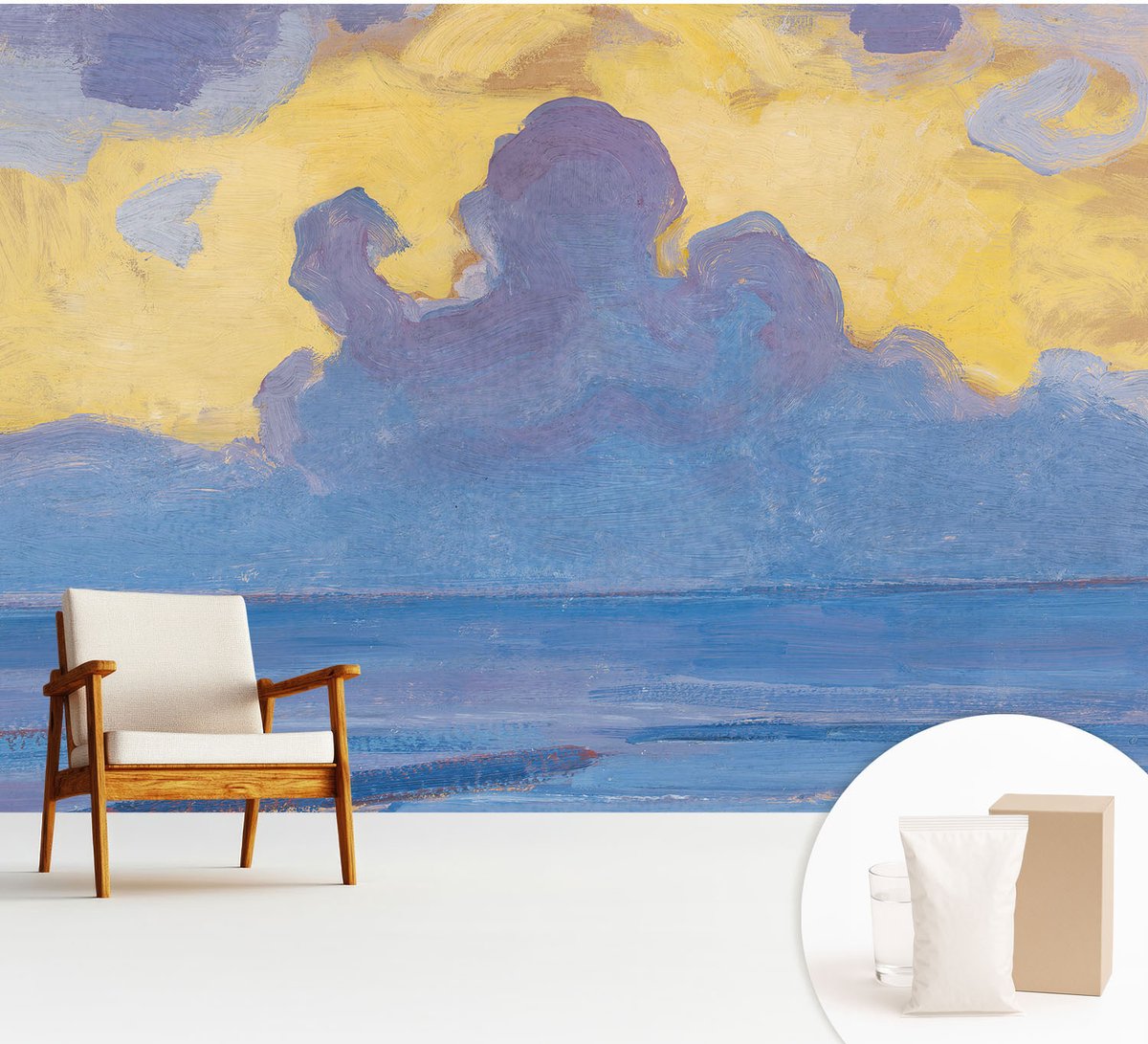 Wallfluent Fotobehang - Wit Vliesbehang - 312x219 cm - Wolkenlandschap Muurschildering - Slaapkamer behang Landschappen - Fotobehang Vlies - Slaapkamer behang