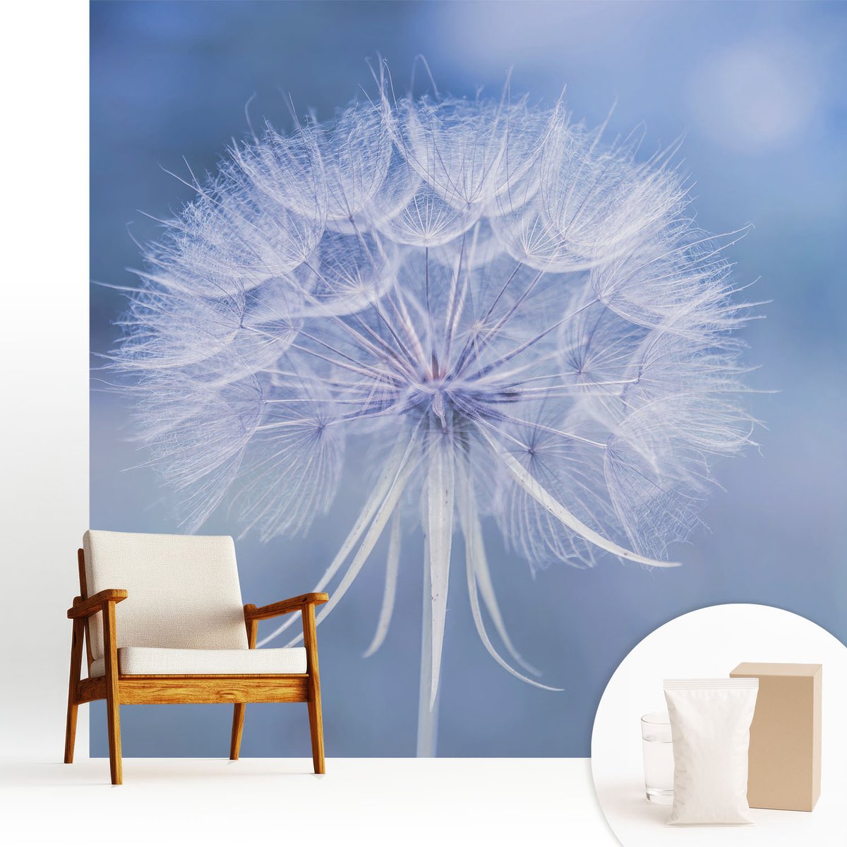 Wallfluent Fotobehang - Blauw Vliesbehang - 250x250 cm - Blauwe Delicatesse Muurschildering - Gang behang Bloemen En Planten - Fotobehang Vlies - Slaapkamer behang