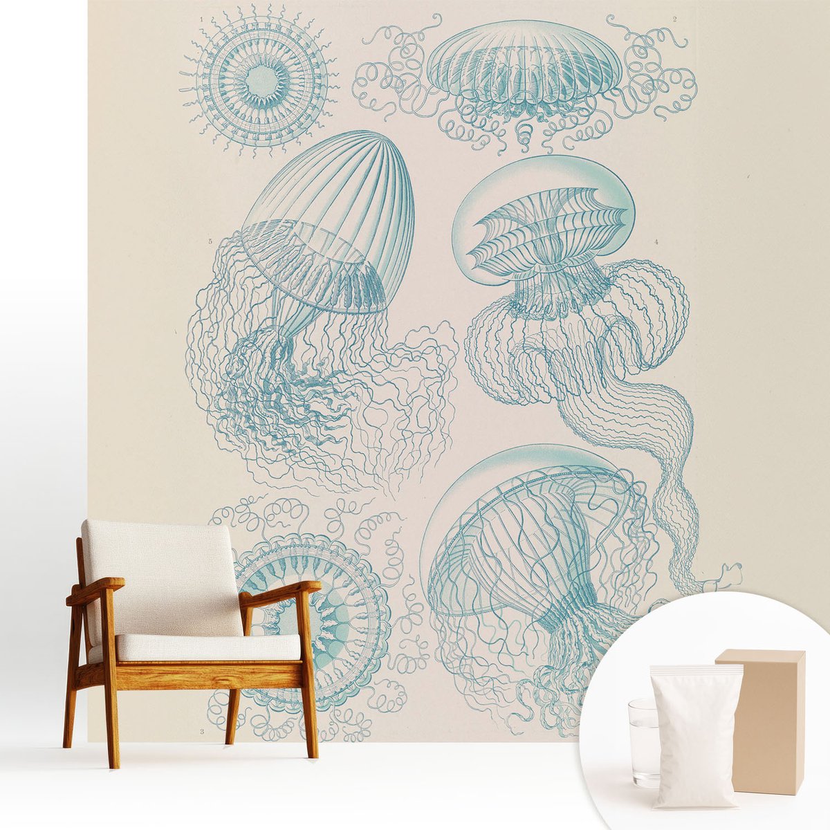 Wallfluent Fotobehang - Wit Vliesbehang - 250x250 cm - Zeekwal Fotobehang Vlies - Hal behang Deel - Muurschildering - Woonkamer behang