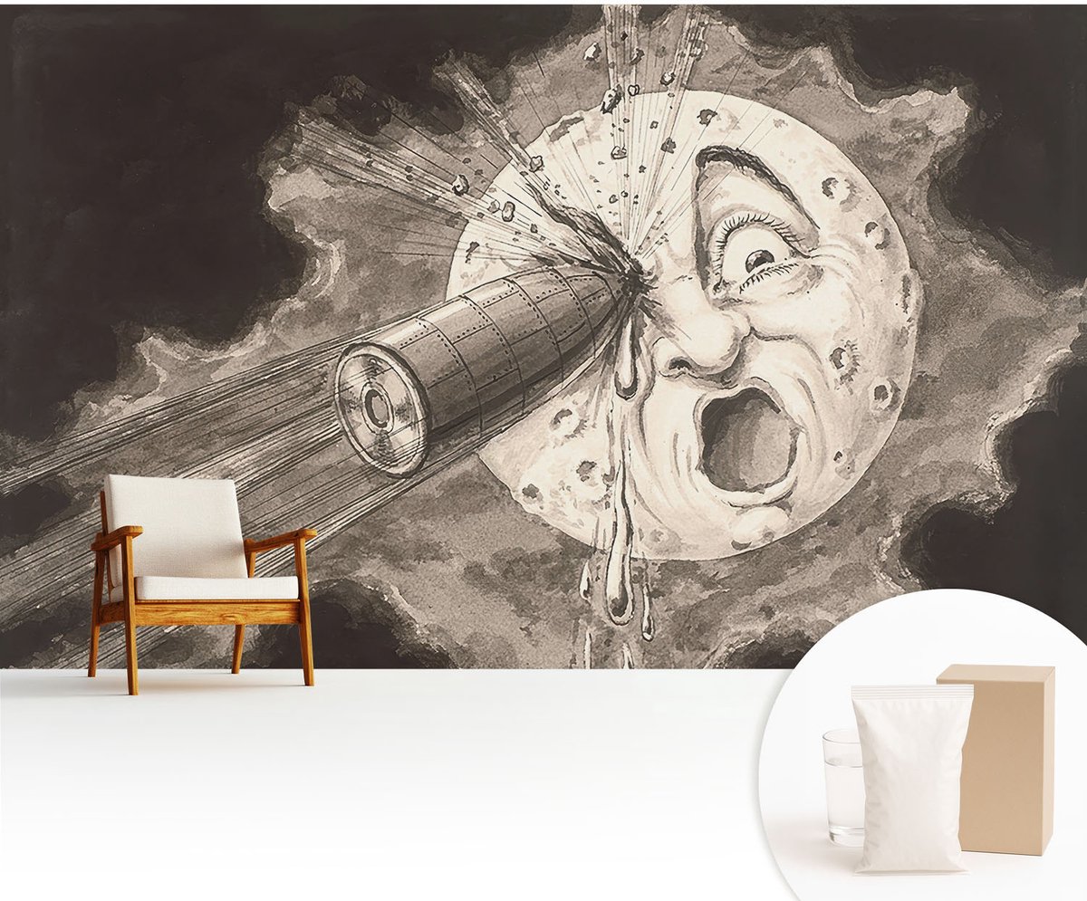Wallfluent Fotobehang - Zwart-Wit Vliesbehang - 416x254 cm - Kosmische Botsing Fotobehang Vlies - Woonkamer behang Kosmos - Muurschildering - Woonkamer behang